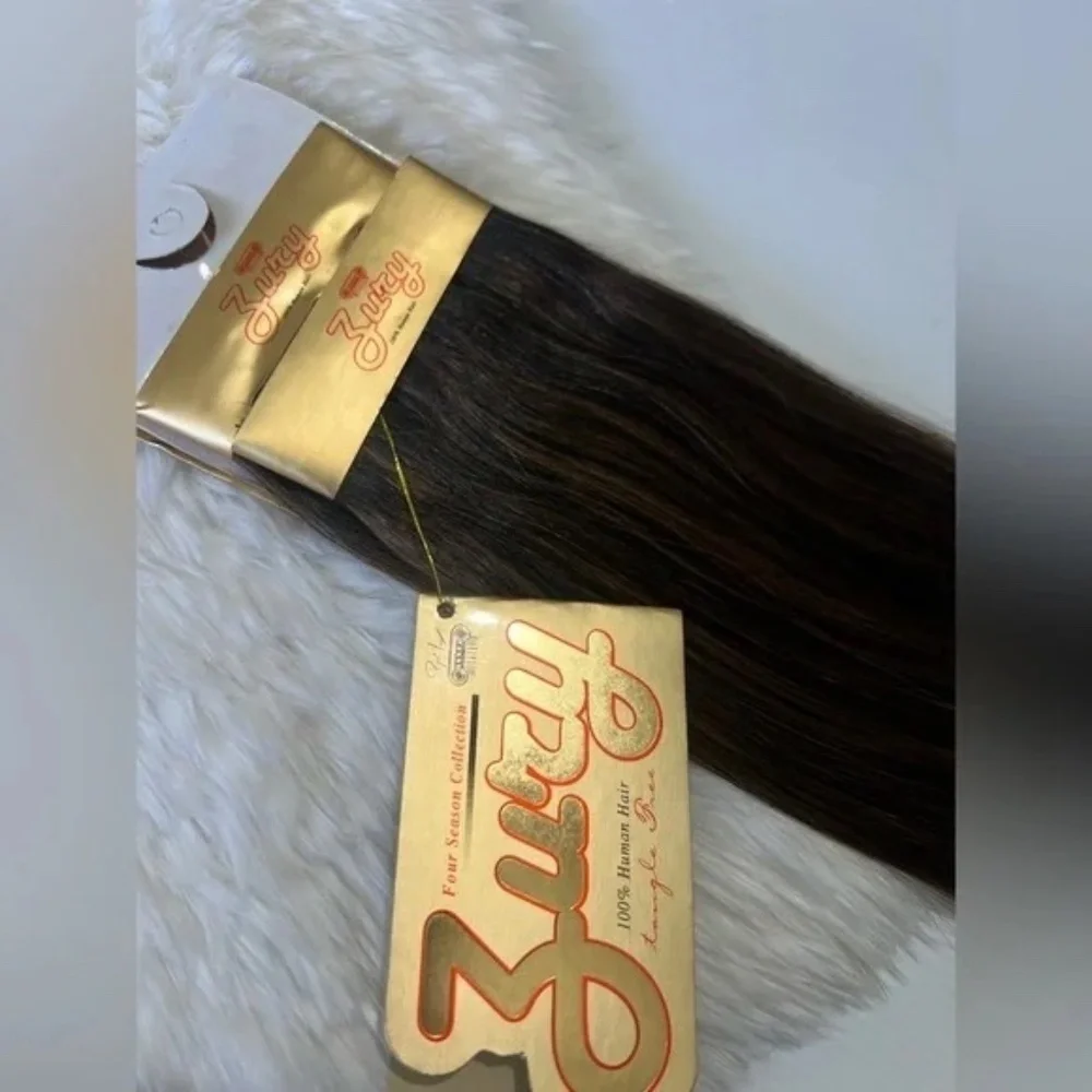 Ultra Silky Black with Copper highlights Hair Extensions in 18 Inch FF 1B/30
